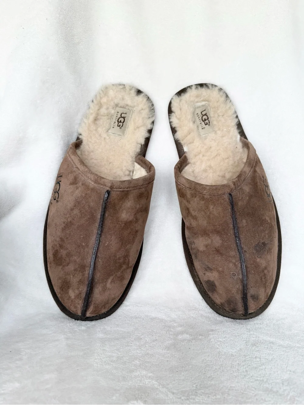 UGG Men’s Brown Suede Shearling-Lined Slip-On Mules 12